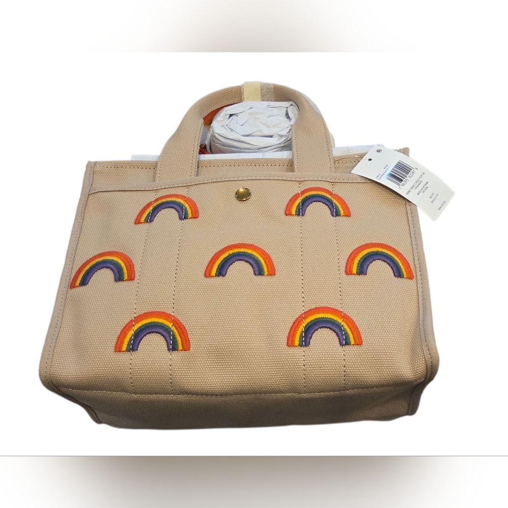 SOLD  NEW Cargo Tote 26 Canvas Bag With Rainbow Embroidery. Pride Trendy Chic - Picture 9 of 14